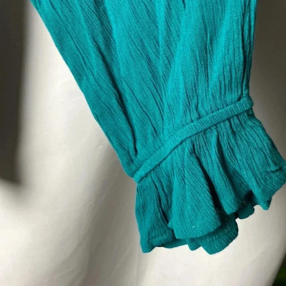 NWT WONDERLY WOMENS SIZE XL TEAL PEASANT WOVEN TOP RUFFLE COLLAR CUFFS - Picture 9 of 12